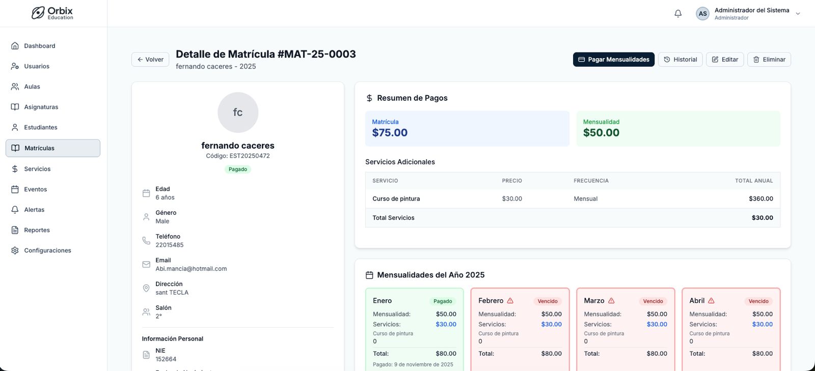 Sistema de calificaciones Orbix Education - Registro y evaluación académica